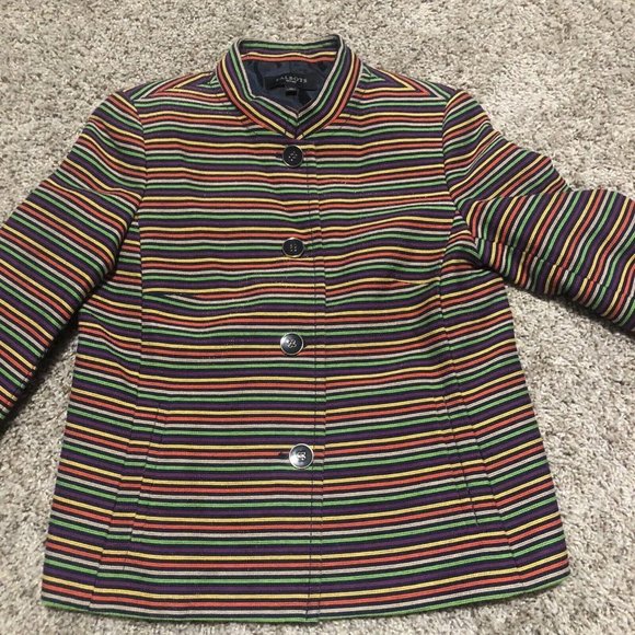 Talbots Womens Rainbow Colorful Striped Mandarin Collar Blazer Jacket Size 2P - Picture 4 of 11
